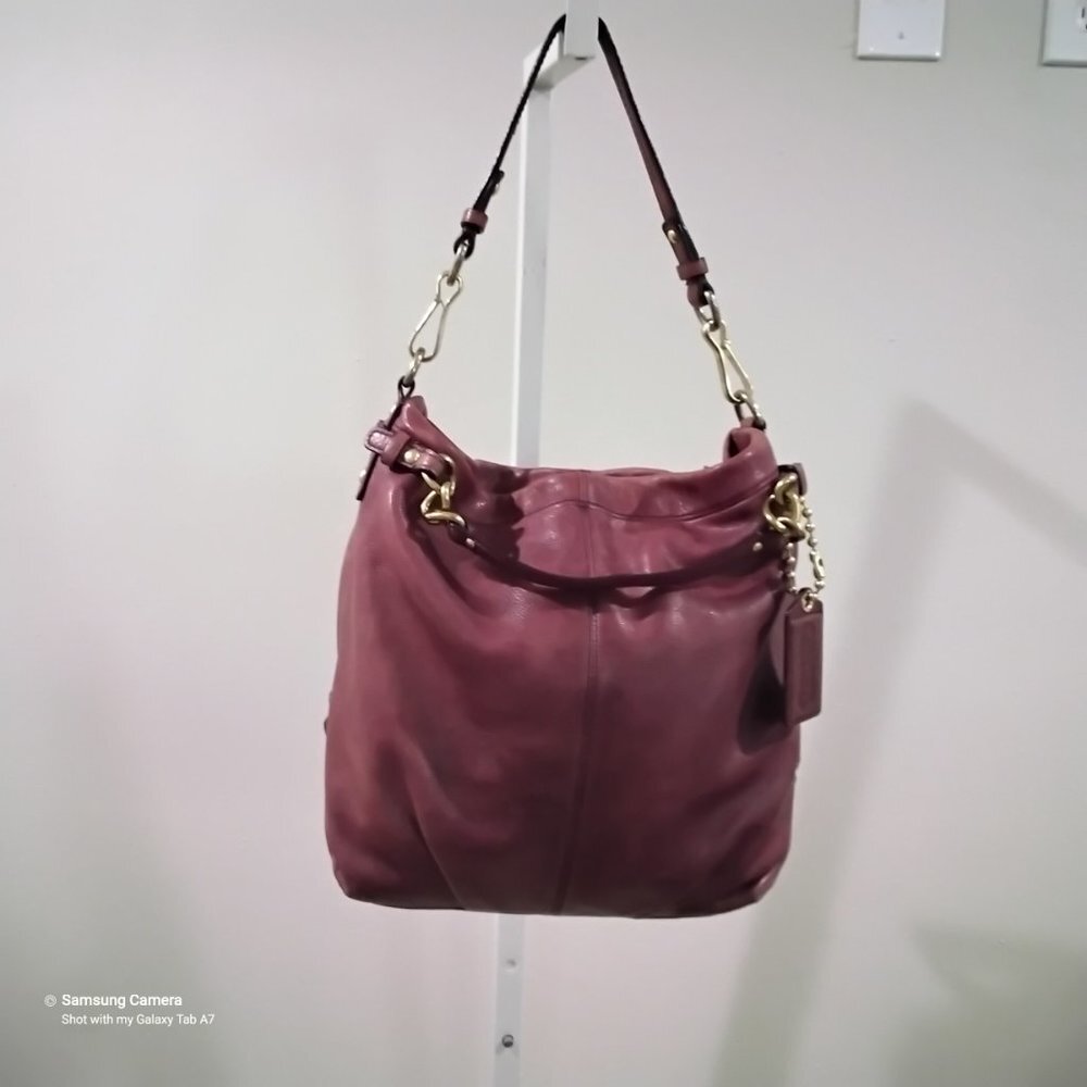 COACH 14141 Large Leather BROOKE Cranberry Hobo Purse/Shoulder Bag/Dust Bag GUC
